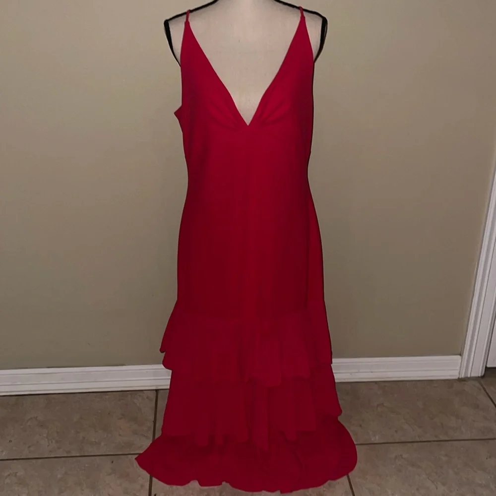 Badgley Mischka ruffle sleeveless maxi dress wedding guest size 14 - Picture 1 of 8